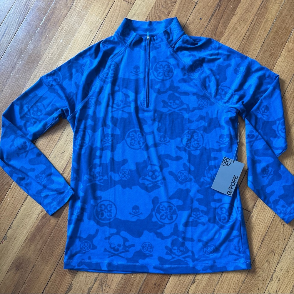 G/Fore Golf Men’s Small 1/4 Zip Pullover Icon Luxe Skull & Camo Pattern Blue New